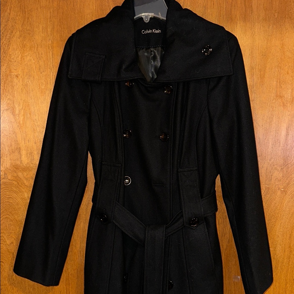 Calvin Klein Elegant Black Wool Coat; NWOT